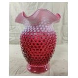 Vintage Fenton Cranberry Opalescent Hobnail Vase