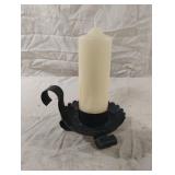 Primitive-style black metal candlestick holder
