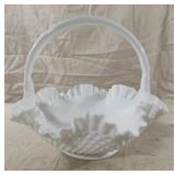 Vintage Fenton Large Milk Glass Hobnail Ruffled