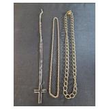 Fashion jewelry goldtone chain silvertone cross