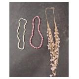 Faux pearl necklace, pink beaded necklace and