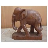 Wood Hand Carved Elephant Figurine 6x6.5'