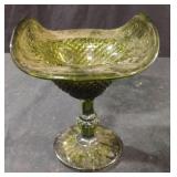 Vintage Green Diamond Point Pedestal Compote