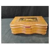 Vintage hand carved wooden mirrored trinket box