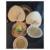 decorative hand fan made of woven straw, baskets,