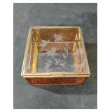 Vintage amber glass mirrored trinket dish with