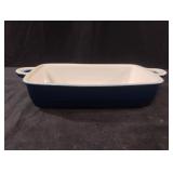 Ceramic blue rectangular dish with handles