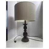 Brown wooden lamp with linen shade good condition