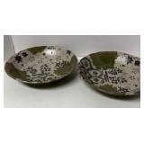 Japanese Oribe ceramic bowls set of two 8 inches