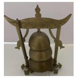 Asian style tiered brass suspended bell 9 inches