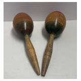 Maracas wooden red and green vintage used