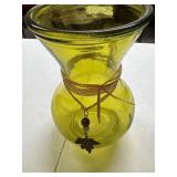 Amber vase good condition 7 inches tall raffia