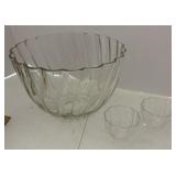 Vintage punch bowl with non-matching cups two
