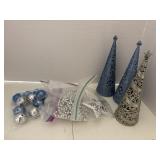 Assorted blue and silver Christmas decorations