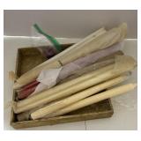 Assorted candles, unused, red, white, and