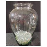 Large glass vase with decorative glass balls