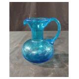 Vintage Turquoise Hand Blown Small Pitcher