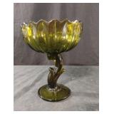 Vintage Indiana Glass Avocado Green Lotus Flower