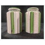 Vintage green and white stripe salt and pepper