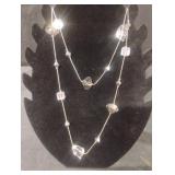 Beaded Silvertone necklace 20' long