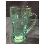 Coca-Cola green colored glass with handle