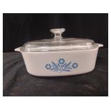 Vintage CorningWare casserole dish in the iconic