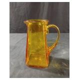 Vintage amber hand blown glass pitcher