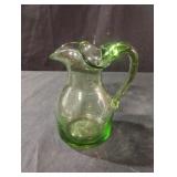 Vintage green handblown ruffled edge glass vase