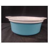 Ceramic turquoise and white casserole dish