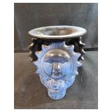 Blue ceramic glazed tea light candle holder with