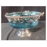 Vintage Silverplated Ink Blue Glass Butterfly