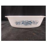 Vintage Glasbake blue onion milk glass casserole