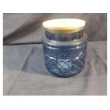 Light blue glass canister with wood lid