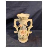 Vintage floral ceramic pitcher vase with raised