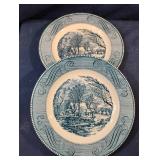 Vintage Pair of Currier and Ives Plates Blue and