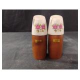 Vintage floral wood and ceramic salt and pepper