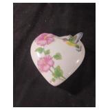 Hummingbird and floral ceramic heart-shaped