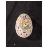 Egg-shaped floral ceramic trinket box