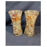 Set of 2 vases with decorative glass beads