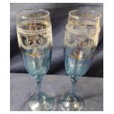 Vintage Set of 2 Crystal Iridescent Blue
