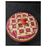 Vintage ceramic cherry pie covered dish