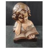 Vintage French plaster bust of a reading girl,