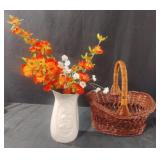 Basket and ceramic flower vase