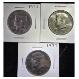 1973, 1974, 1977 Kennedy Half Dollars