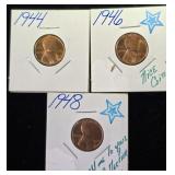 3 Wheat Back Pennies - 1944, 1946, 1948