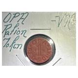Vintage WWII OPA Red 1 Point Ration Token Nice