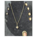 Cameo Necklace and Matching Screwback Earrings,
