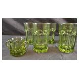 1970s Anchor Hocking colonial green glasses and