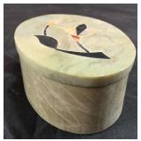 vintage soapstone trinket box featuring inlaid