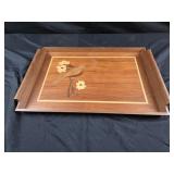 Vintage Wooden Inlay Bird Flower Serving Tray